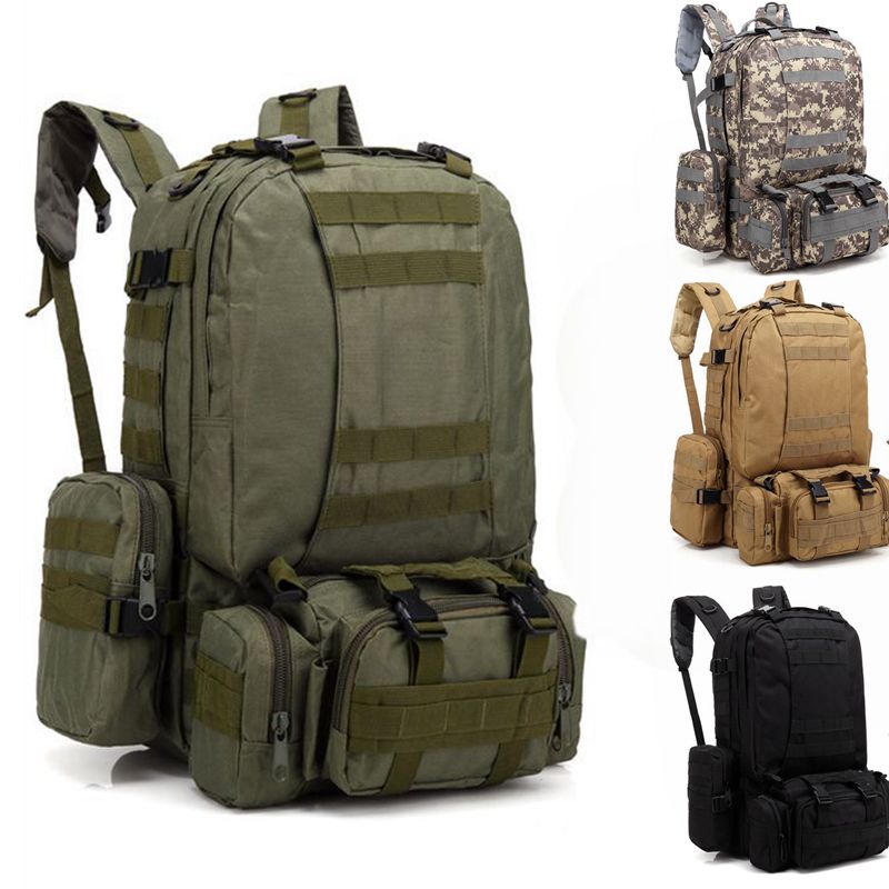 4 in 1 다기능 나일론 전술 가방 50L, 군사 캠핑 하이킹 위장 배낭 야외 방수 등산 스포츠 가방